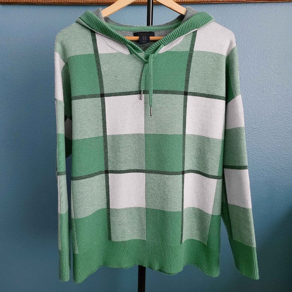 RACHEL ROY ~ 1X ~ Green & White Plaid Hoodie Sweater